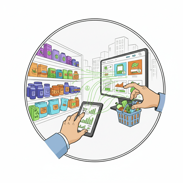 Digital food discovery — shopping with a tablet in a grocery store